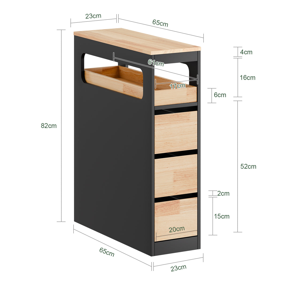 SoBuy BZR54-II-SCH, Slim Bathroom Storage Cabinet with Wheels, 3 Drawers – Narrow Freestanding Bathroom Storage Unit in Wood, Black 65x24x82cm