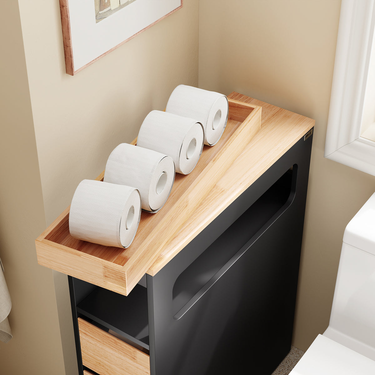 SoBuy BZR54-II-SCH, Slim Bathroom Storage Cabinet with Wheels, 3 Drawers – Narrow Freestanding Bathroom Storage Unit in Wood, Black 65x24x82cm