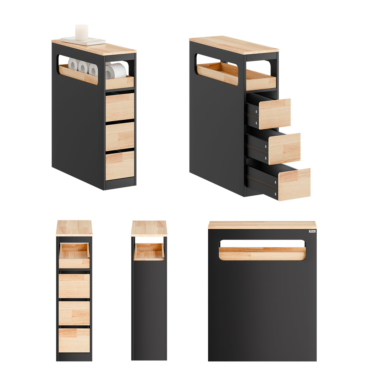 SoBuy BZR54-II-SCH, Slim Bathroom Storage Cabinet with Wheels, 3 Drawers – Narrow Freestanding Bathroom Storage Unit in Wood, Black 65x24x82cm