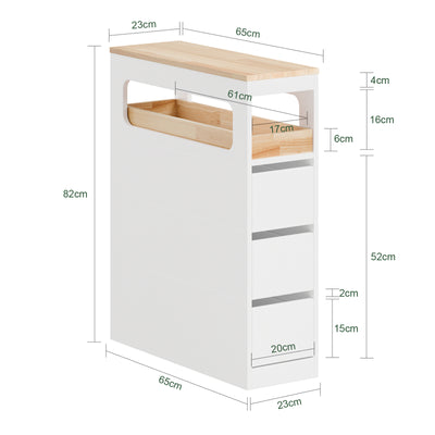 SoBuy BZR54-II-W, Slim Bathroom Storage Cabinet with Wheels, 3 Drawers – Narrow Freestanding Bathroom Storage Unit in Wood, White, 65x23x82cm