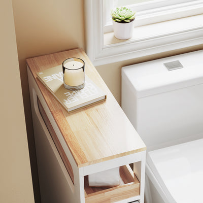 SoBuy BZR54-II-W, Slim Bathroom Storage Cabinet with Wheels, 3 Drawers – Narrow Freestanding Bathroom Storage Unit in Wood, White, 65x23x82cm