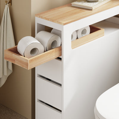 SoBuy BZR54-II-W, Slim Bathroom Storage Cabinet with Wheels, 3 Drawers – Narrow Freestanding Bathroom Storage Unit in Wood, White, 65x23x82cm