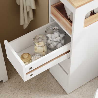 SoBuy BZR54-II-W, Slim Bathroom Storage Cabinet with Wheels, 3 Drawers – Narrow Freestanding Bathroom Storage Unit in Wood, White, 65x23x82cm