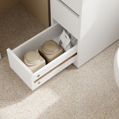 SoBuy BZR54-II-W, Slim Bathroom Storage Cabinet with Wheels, 3 Drawers – Narrow Freestanding Bathroom Storage Unit in Wood, White, 65x23x82cm