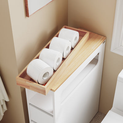 SoBuy BZR54-II-W, Slim Bathroom Storage Cabinet with Wheels, 3 Drawers – Narrow Freestanding Bathroom Storage Unit in Wood, White, 65x23x82cm