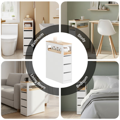 SoBuy BZR54-II-W, Slim Bathroom Storage Cabinet with Wheels, 3 Drawers – Narrow Freestanding Bathroom Storage Unit in Wood, White, 65x23x82cm