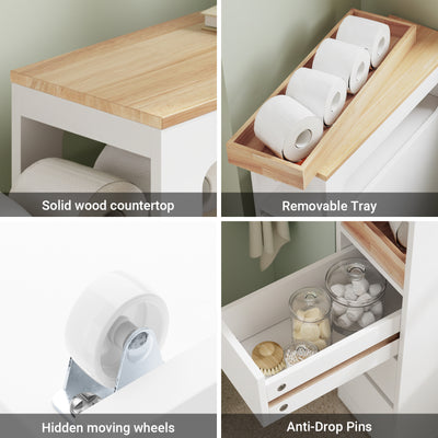 SoBuy BZR54-II-W, Slim Bathroom Storage Cabinet with Wheels, 3 Drawers – Narrow Freestanding Bathroom Storage Unit in Wood, White, 65x23x82cm