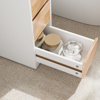 SoBuy BZR54-IV-WN, Movable Bathroom Cabinet Toilet Paper Roll Holder Cabinet with 2 Open Compartments, White