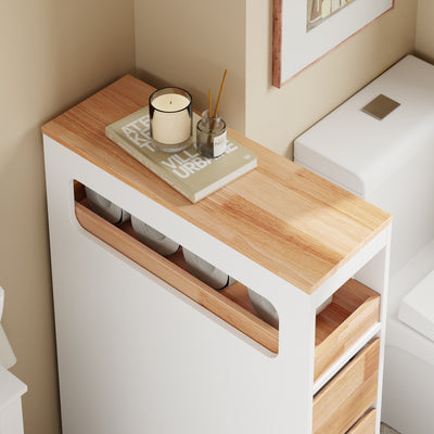 SoBuy BZR54-IV-WN, Movable Bathroom Cabinet Toilet Paper Roll Holder Cabinet with 2 Open Compartments, White