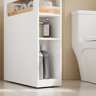 SoBuy BZR54-IV-WN, Movable Bathroom Cabinet Toilet Paper Roll Holder Cabinet with 2 Open Compartments, White