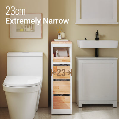 SoBuy BZR54-IV-WN, Movable Bathroom Cabinet Toilet Paper Roll Holder Cabinet with 2 Open Compartments, White