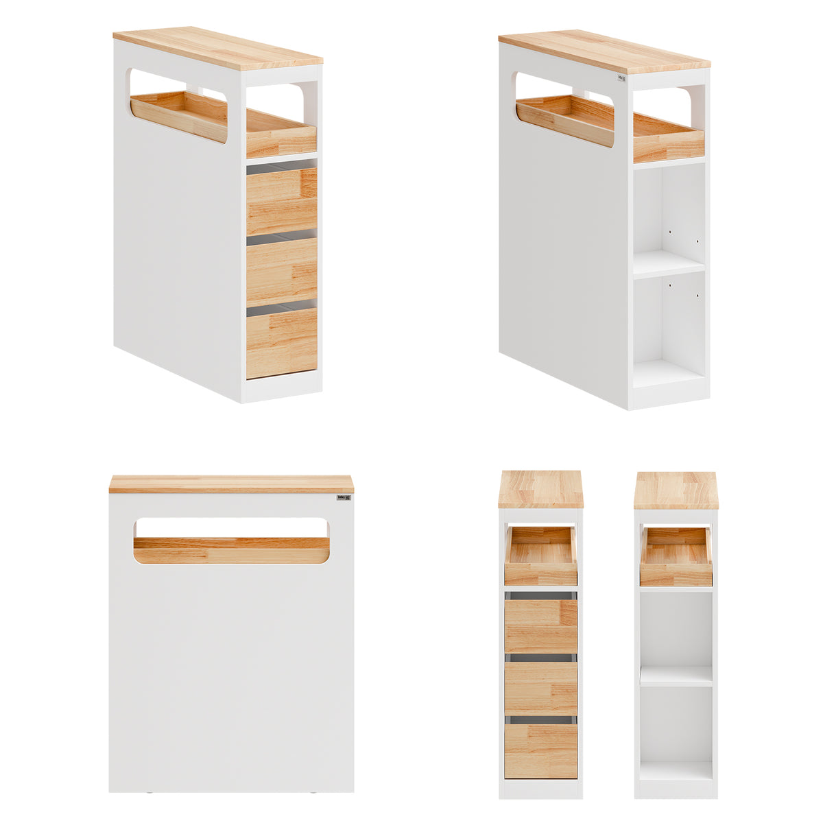 SoBuy BZR54-IV-WN, Movable Bathroom Cabinet Toilet Paper Roll Holder Cabinet with 2 Open Compartments, White