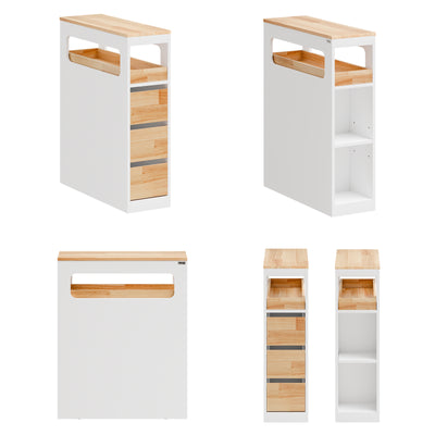 SoBuy BZR54-IV-WN, Movable Bathroom Cabinet Toilet Paper Roll Holder Cabinet with 2 Open Compartments, White