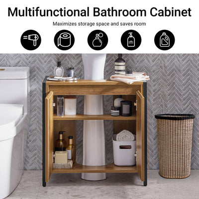SoBuy BZR63-II-PF, Under Sink Bathroom Cabinet Slim Bathroom Storage Unit with 2 Doors & Shelf, Freestanding Bathroom Sink Cabinet for Small Bathrooms & Guest Toilets 60x60x30 cm