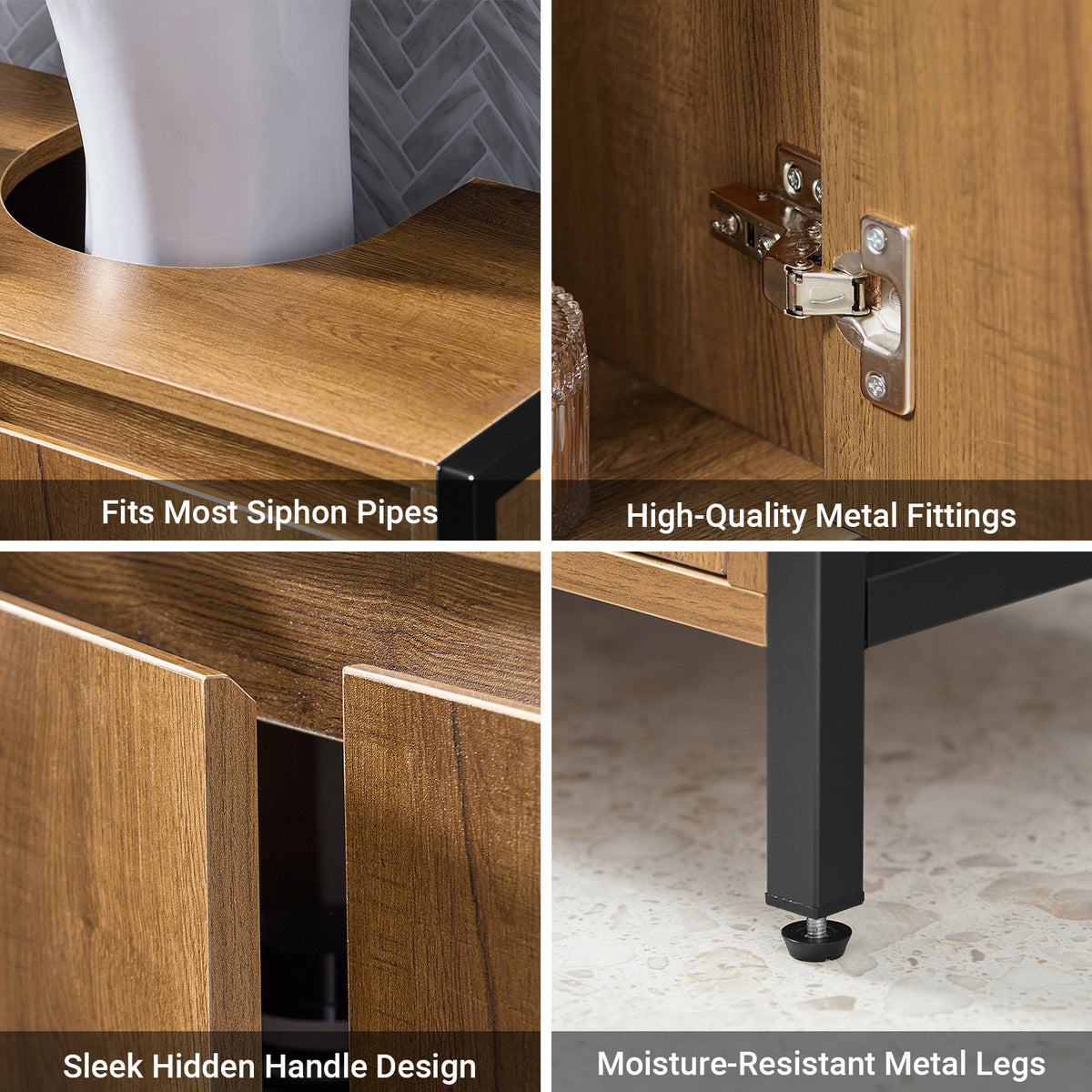 SoBuy BZR63-II-PF, Under Sink Bathroom Cabinet Slim Bathroom Storage Unit with 2 Doors & Shelf, Freestanding Bathroom Sink Cabinet for Small Bathrooms & Guest Toilets 60x60x30 cm