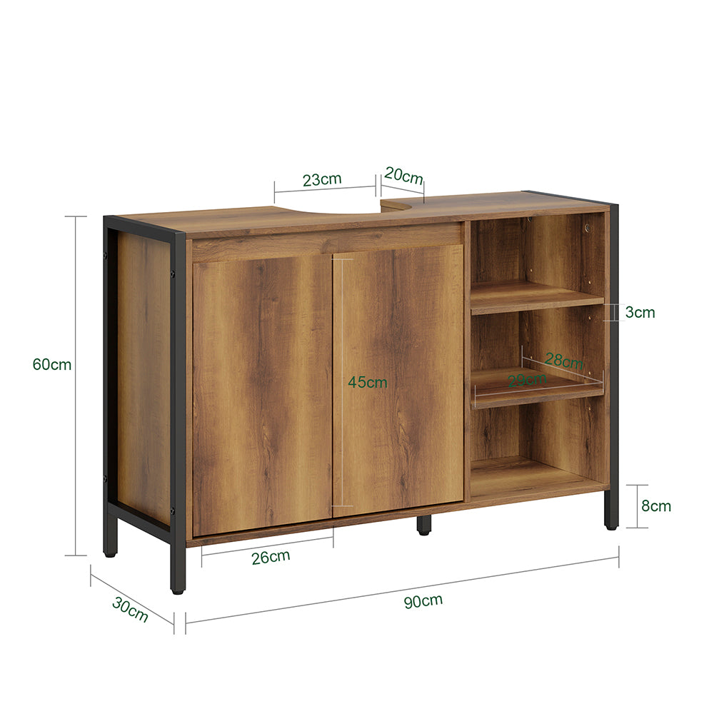 SoBuy BZR63-L-PF, Under Sink Cabinet with U-Shaped Cut-Out, Light Brown, 90x30x60cm - view 3