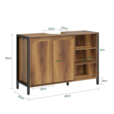 SoBuy BZR63-L-PF, Under Sink Cabinet with U-Shaped Cut-Out, Light Brown, 90x30x60cm - view 3