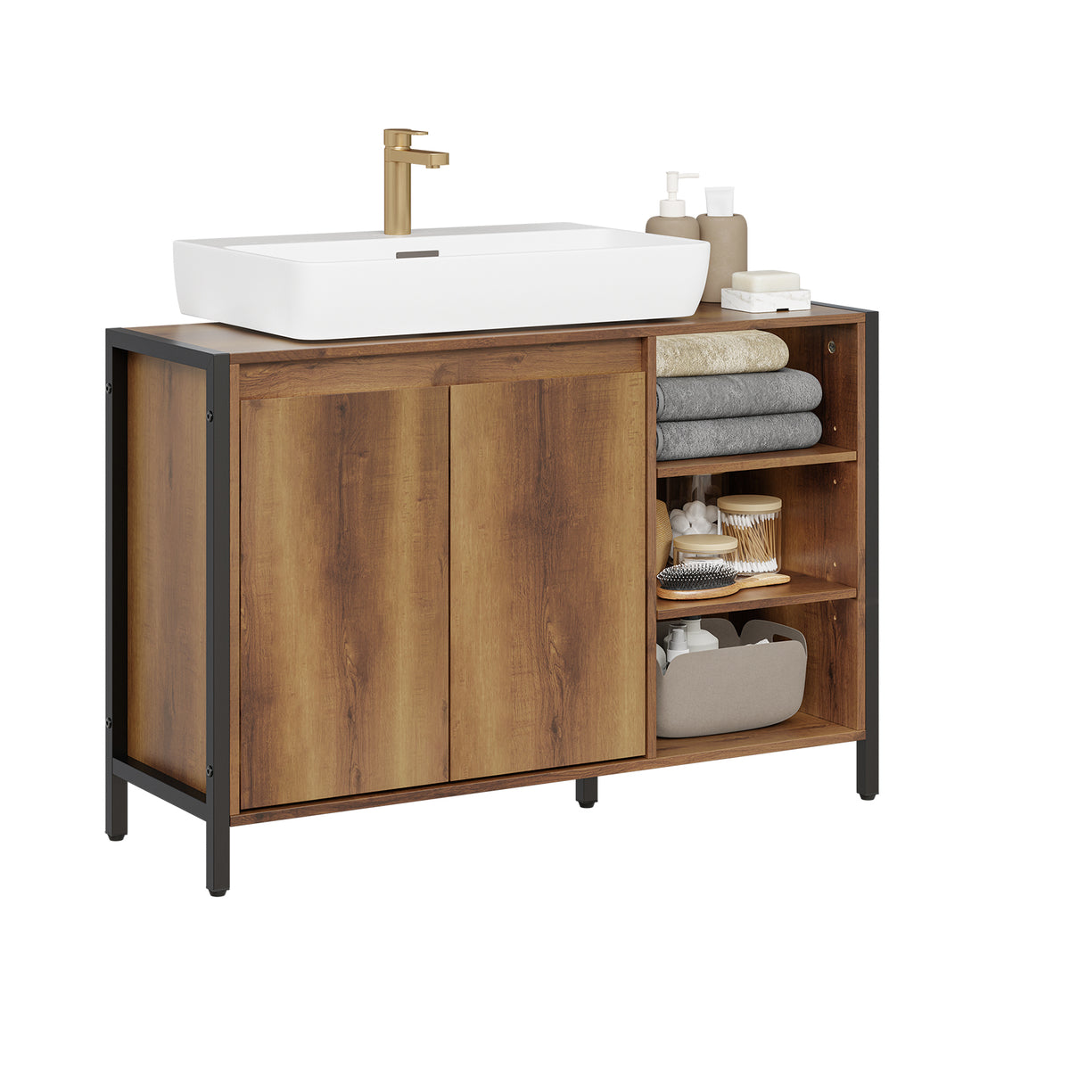 SoBuy BZR63-L-PF, Under Sink Cabinet with U-Shaped Cut-Out, Light Brown, 90x30x60cm