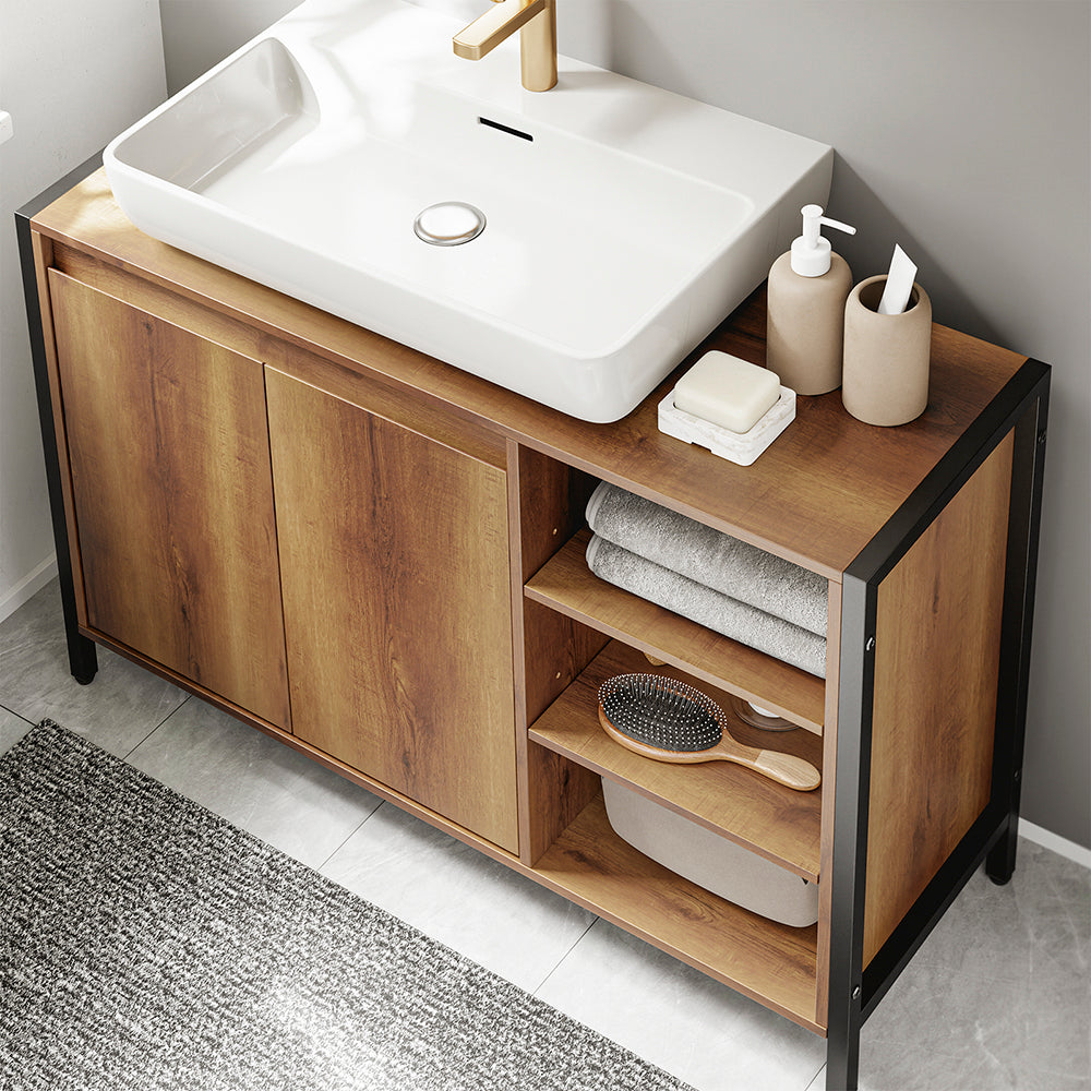 SoBuy BZR63-L-PF, Under Sink Cabinet with U-Shaped Cut-Out, Light Brown, 90x30x60cm - view 7