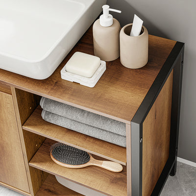 SoBuy BZR63-L-PF, Under Sink Cabinet with U-Shaped Cut-Out, Light Brown, 90x30x60cm - view 9