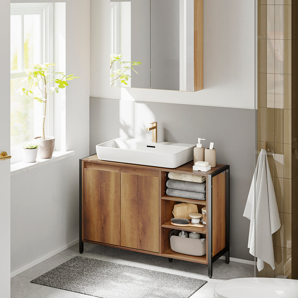 SoBuy BZR63-L-PF, Under Sink Cabinet with U-Shaped Cut-Out, Light Brown, 90x30x60cm - view 2