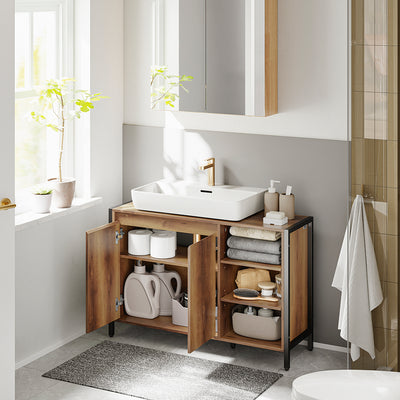 SoBuy BZR63-L-PF, Under Sink Cabinet with U-Shaped Cut-Out, Light Brown, 90x30x60cm - view 4