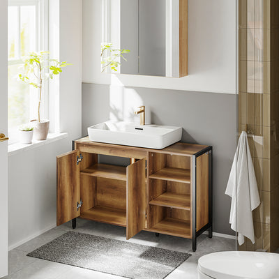 SoBuy BZR63-L-PF, Under Sink Cabinet with U-Shaped Cut-Out, Light Brown, 90x30x60cm - view 5