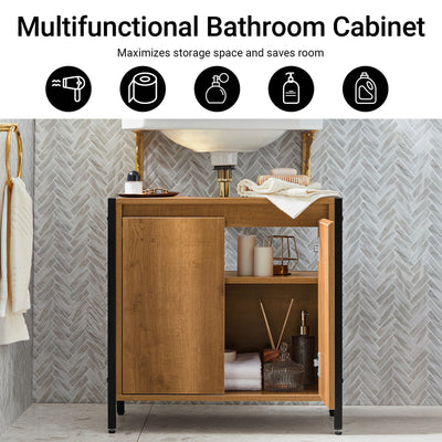 SoBuy BZR63-PF, Under Sink Bathroom Cabinet Slim Bathroom Storage Unit with 2 Doors & Shelf, Freestanding Bathroom Sink Cabinet for Small Bathrooms & Guest Toilets 60x60x30 cm