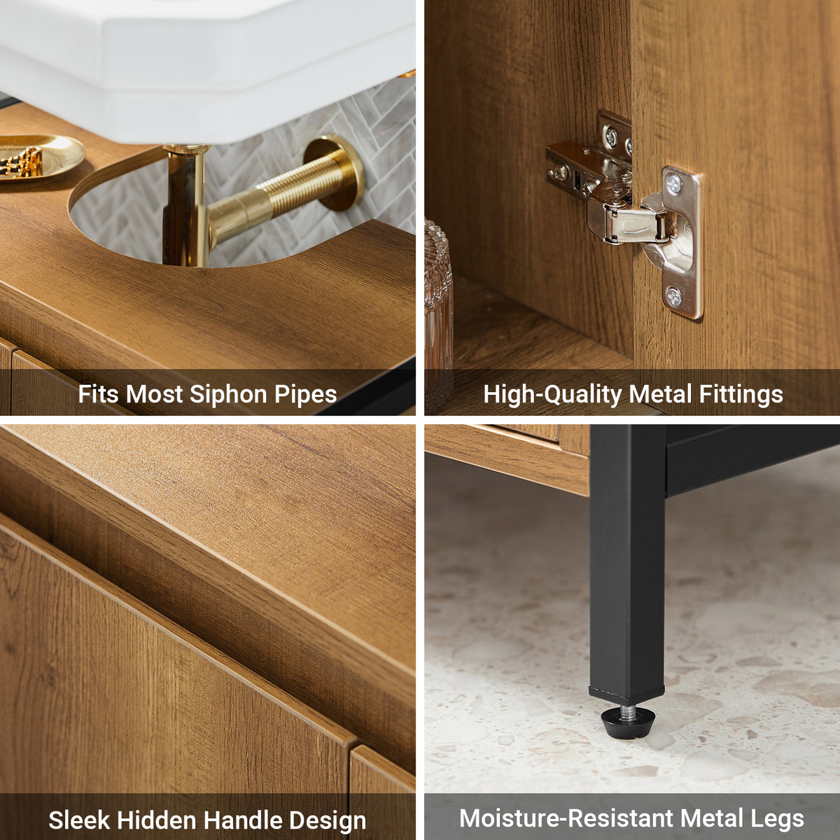 SoBuy BZR63-PF, Under Sink Bathroom Cabinet Slim Bathroom Storage Unit with 2 Doors & Shelf, Freestanding Bathroom Sink Cabinet for Small Bathrooms & Guest Toilets 60x60x30 cm