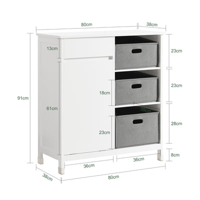 SoBuy BZR77-W, Laundry Cabinet – Freestanding Bathroom Cabinet with Laundry Basket – Space-Saving Bathroom Storage Uint with Drawers – Storage Cupboard in Wood, Moisture-Resistant, White, 80x91x38cm