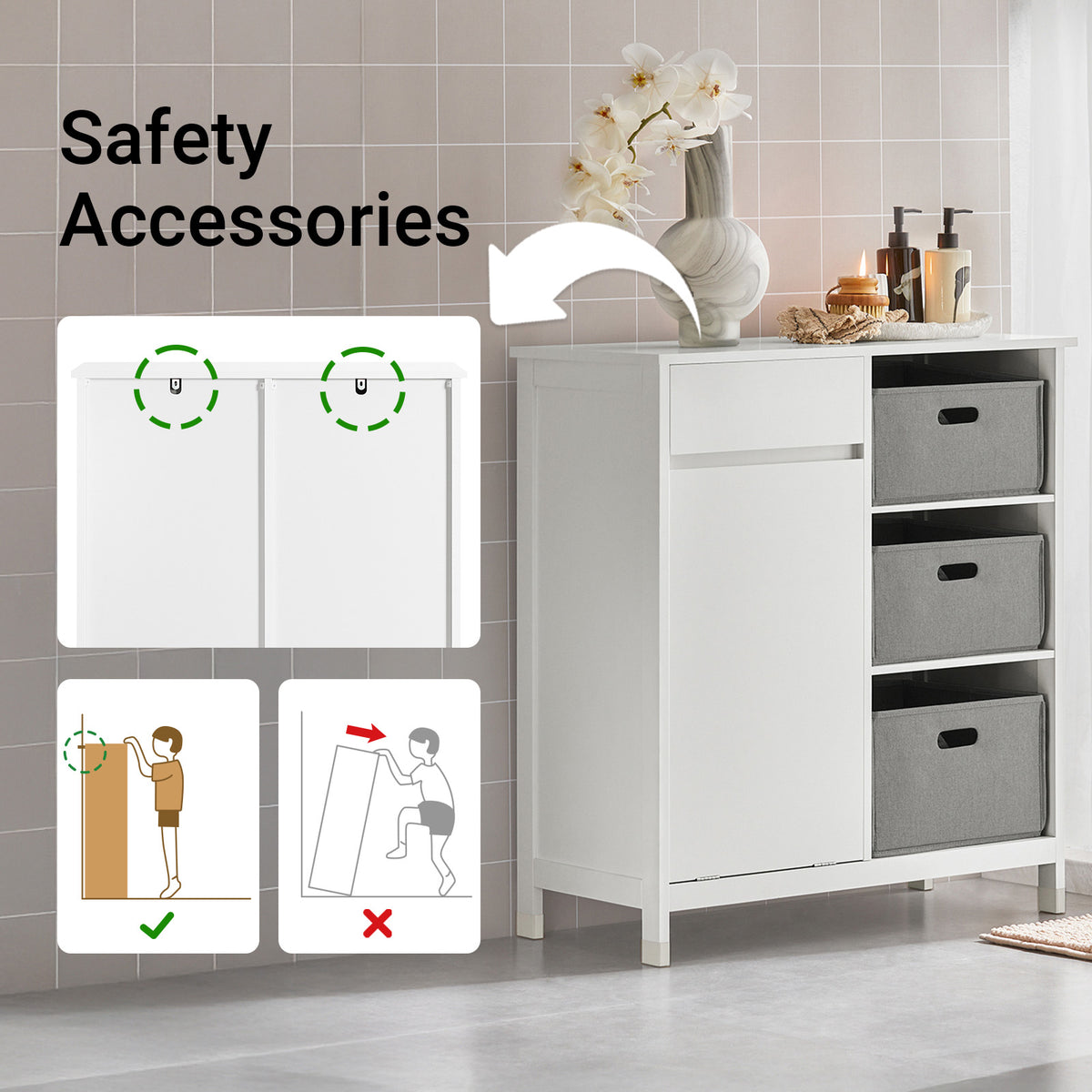SoBuy BZR77-W, Laundry Cabinet – Freestanding Bathroom Cabinet with Laundry Basket – Space-Saving Bathroom Storage Uint with Drawers – Storage Cupboard in Wood, Moisture-Resistant, White, 80x91x38cm