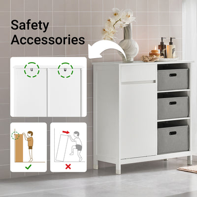 SoBuy BZR77-W, Laundry Cabinet – Freestanding Bathroom Cabinet with Laundry Basket – Space-Saving Bathroom Storage Uint with Drawers – Storage Cupboard in Wood, Moisture-Resistant, White, 80x91x38cm