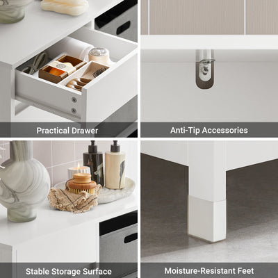 SoBuy BZR77-W, Laundry Cabinet – Freestanding Bathroom Cabinet with Laundry Basket – Space-Saving Bathroom Storage Uint with Drawers – Storage Cupboard in Wood, Moisture-Resistant, White, 80x91x38cm