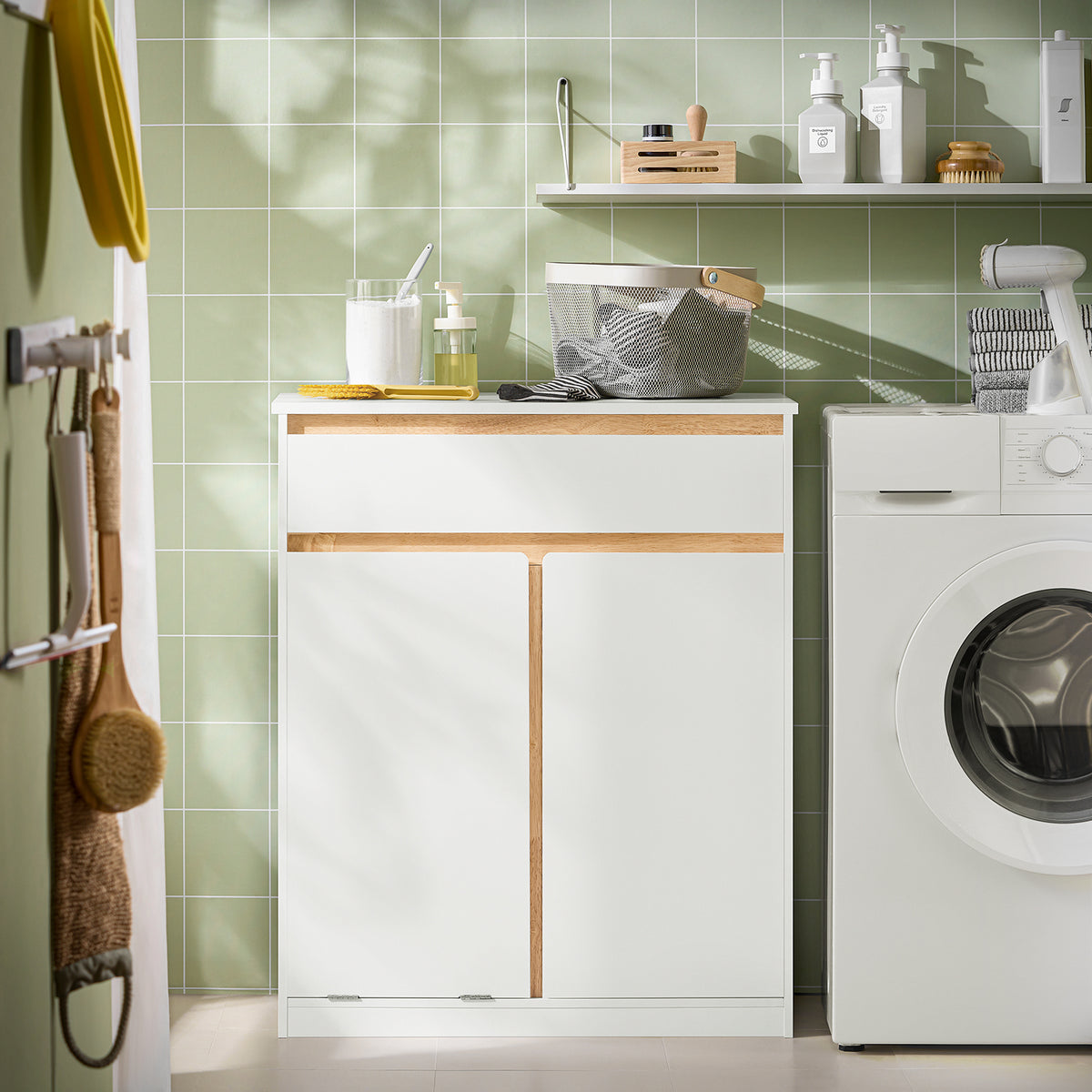 SoBuy BZR79-W, Laundry Cabinet Laundry Chest Bathroom Cabinet Storage Cabinet, White