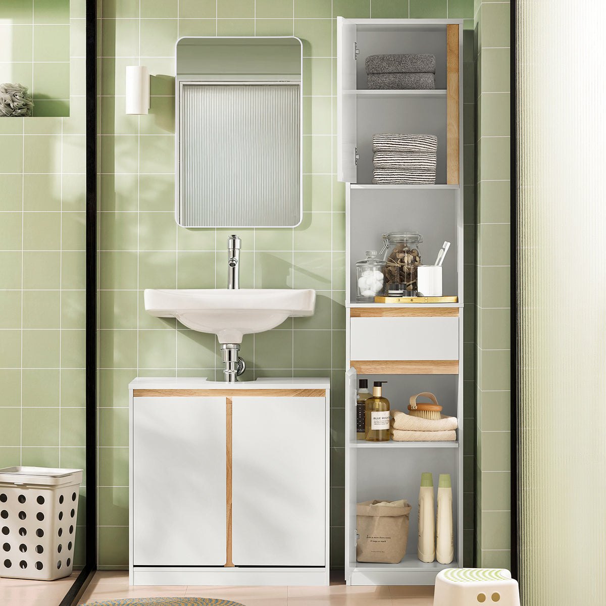 SoBuy BZR80-W, Bathroom Tall Cabinet Cupboard Bathroom Storage Cabinet, White