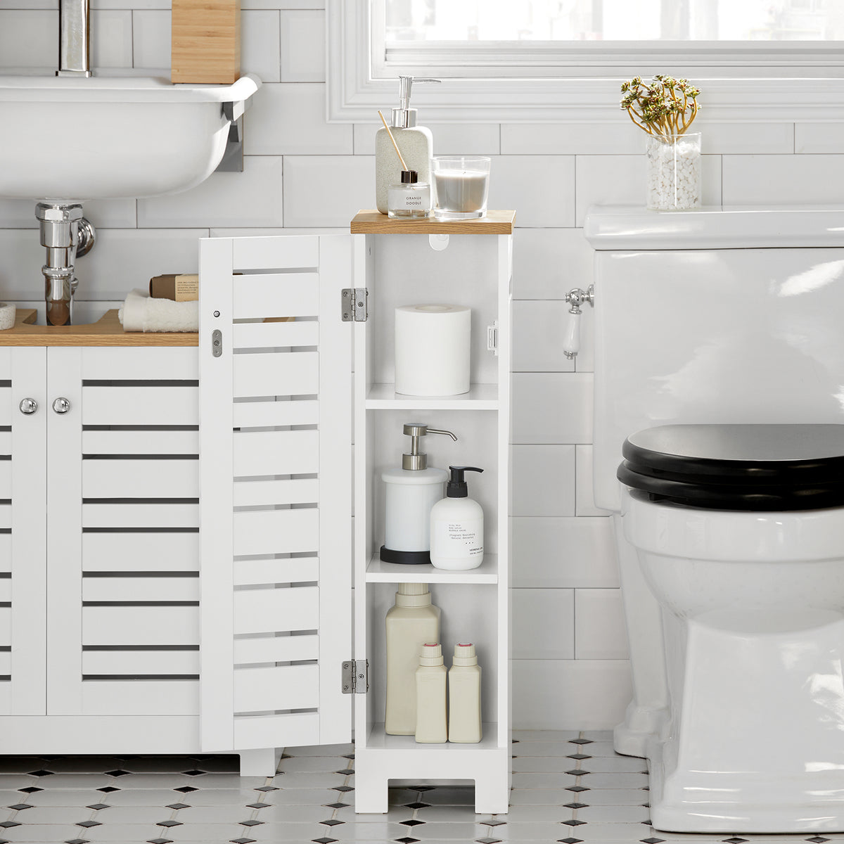SoBuy BZR85-W, Bathroom Toilet Paper Roll Holder Cabinet Storage Cabinet, White