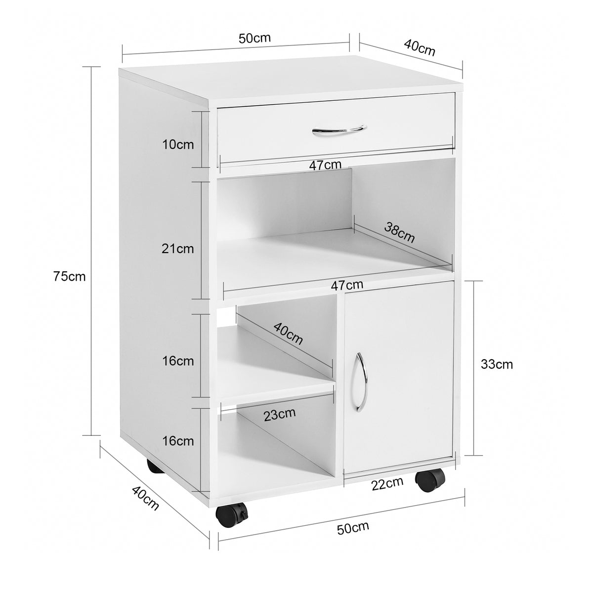 Sobuy FBT106-W, Home Office File Cabinet Printer Stand Storage Cabinet Side Cabinet on Wheels, White