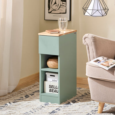SoBuy FBT111-GR narrow nightstand in bedroom setting – 20cm wide green side table with storage