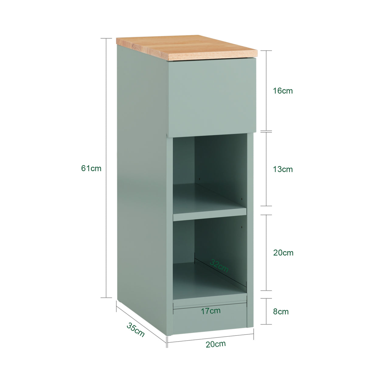 SoBuy FBT111-GR dimensions diagram – W20×D35×H61cm slim bedside table size guide