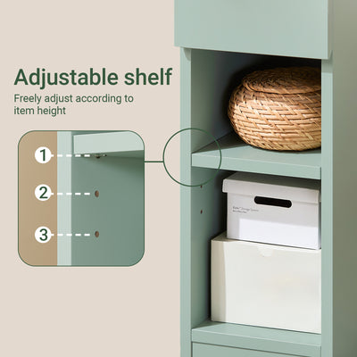 SoBuy FBT111-GR green bedside table side view – slim nightstand with natural wood top and open shelves