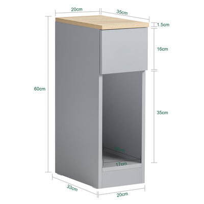 SoBuy FBT111-HG, Slim Bedside Table Bedside Cabinet Narrow Side Table Nightstand with Drawer and Shelf for Bedroom Living Room Grey W20 x D35 x H60cm