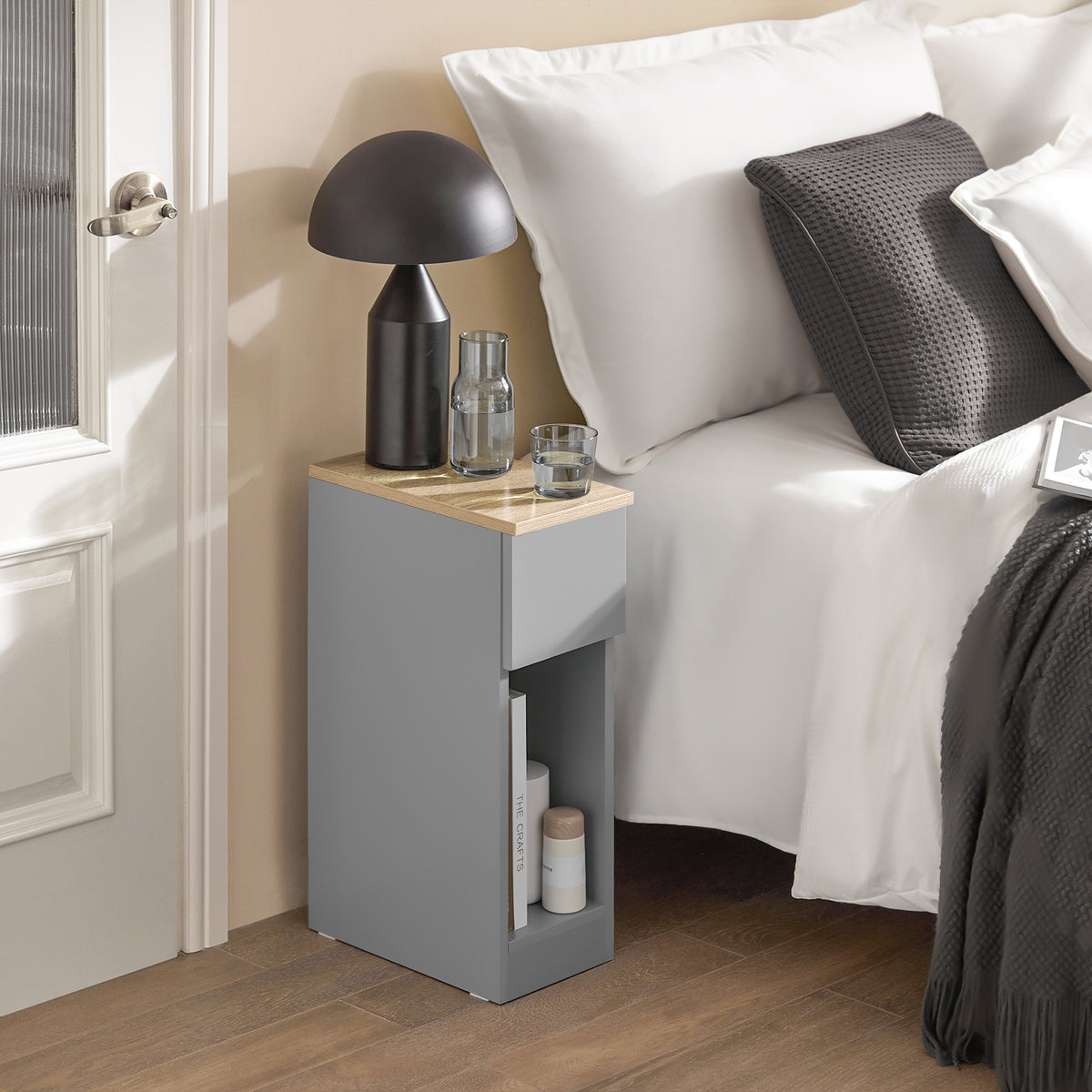 SoBuy FBT111-HGx2, Set of 2 Bedside Table Nightstand Side Table End Table Sofa Table with Drawer, Grey