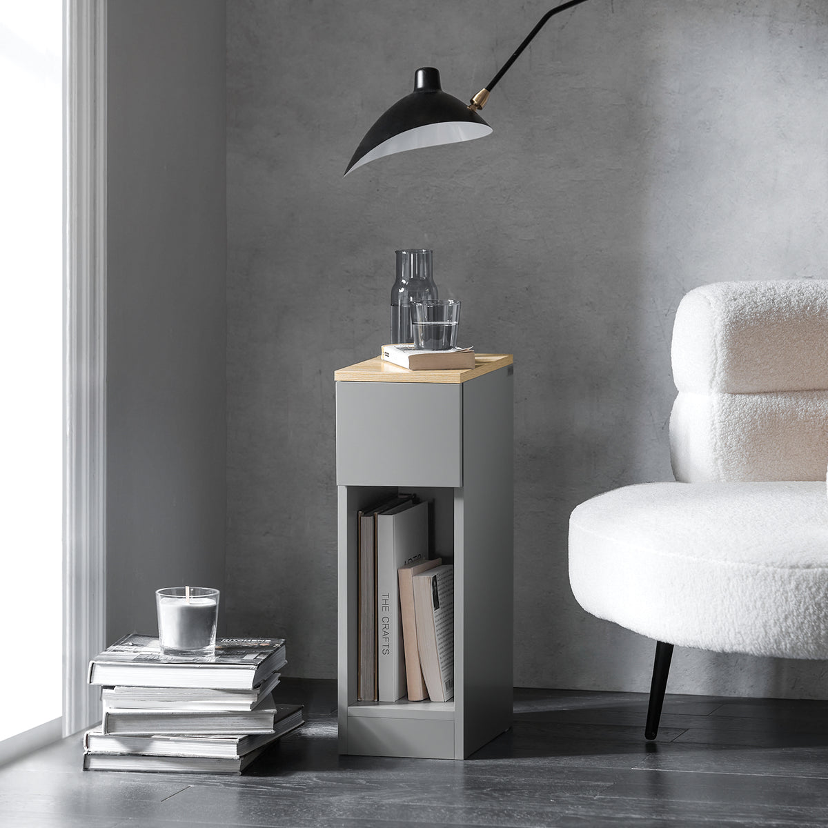 SoBuy FBT111-HG, Slim Bedside Table Bedside Cabinet Narrow Side Table Nightstand with Drawer and Shelf for Bedroom Living Room Grey W20 x D35 x H60cm