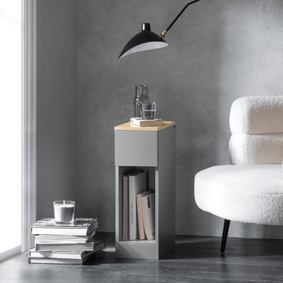 SoBuy FBT111-HG, Slim Bedside Table Bedside Cabinet Narrow Side Table Nightstand with Drawer and Shelf for Bedroom Living Room Grey W20 x D35 x H60cm