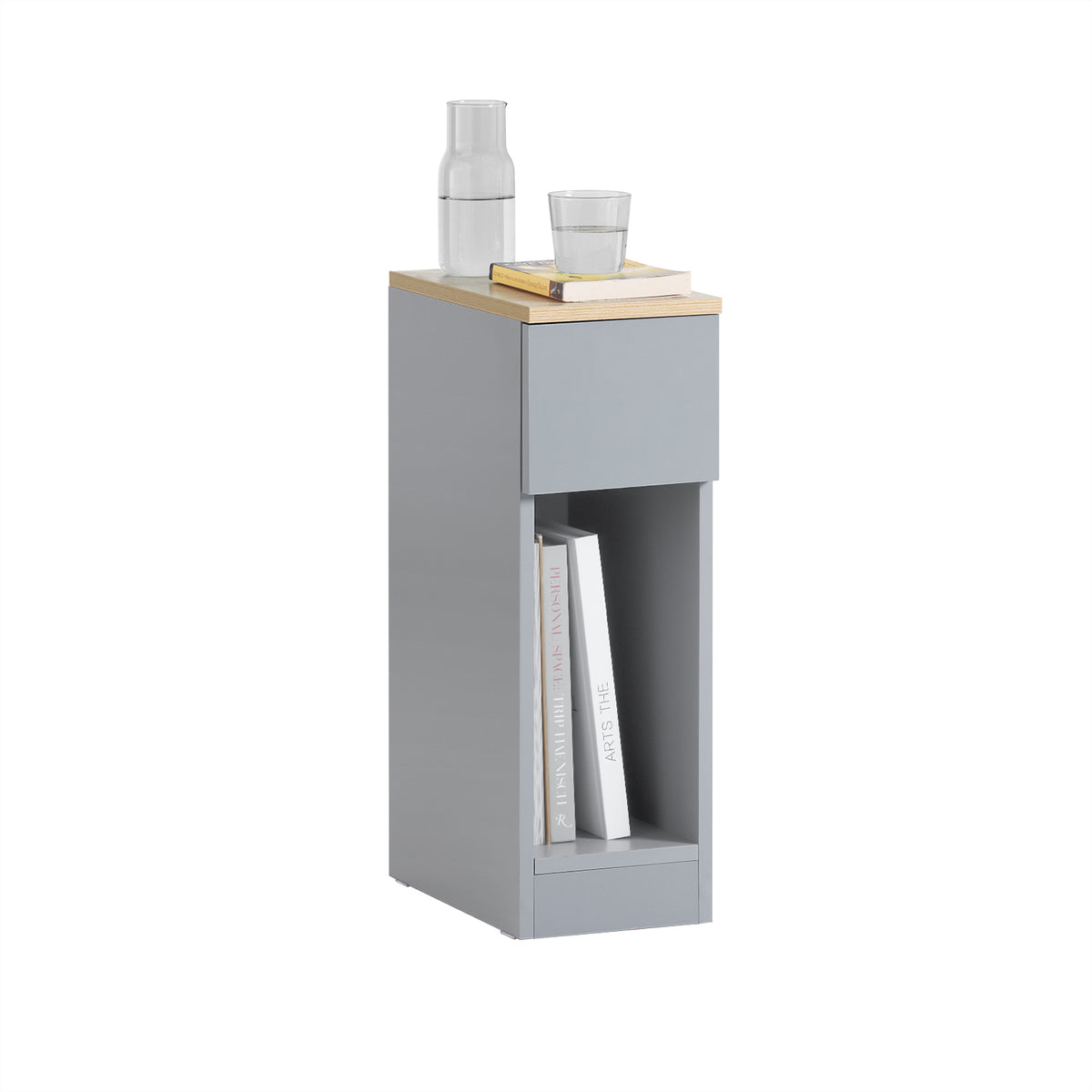 SoBuy FBT111-HG, Slim Bedside Table Bedside Cabinet Narrow Side Table Nightstand with Drawer and Shelf for Bedroom Living Room Grey W20 x D35 x H60cm