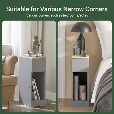 SoBuy FBT111-HG, Slim Bedside Table Bedside Cabinet Narrow Side Table Nightstand with Drawer and Shelf for Bedroom Living Room Grey W20 x D35 x H60cm