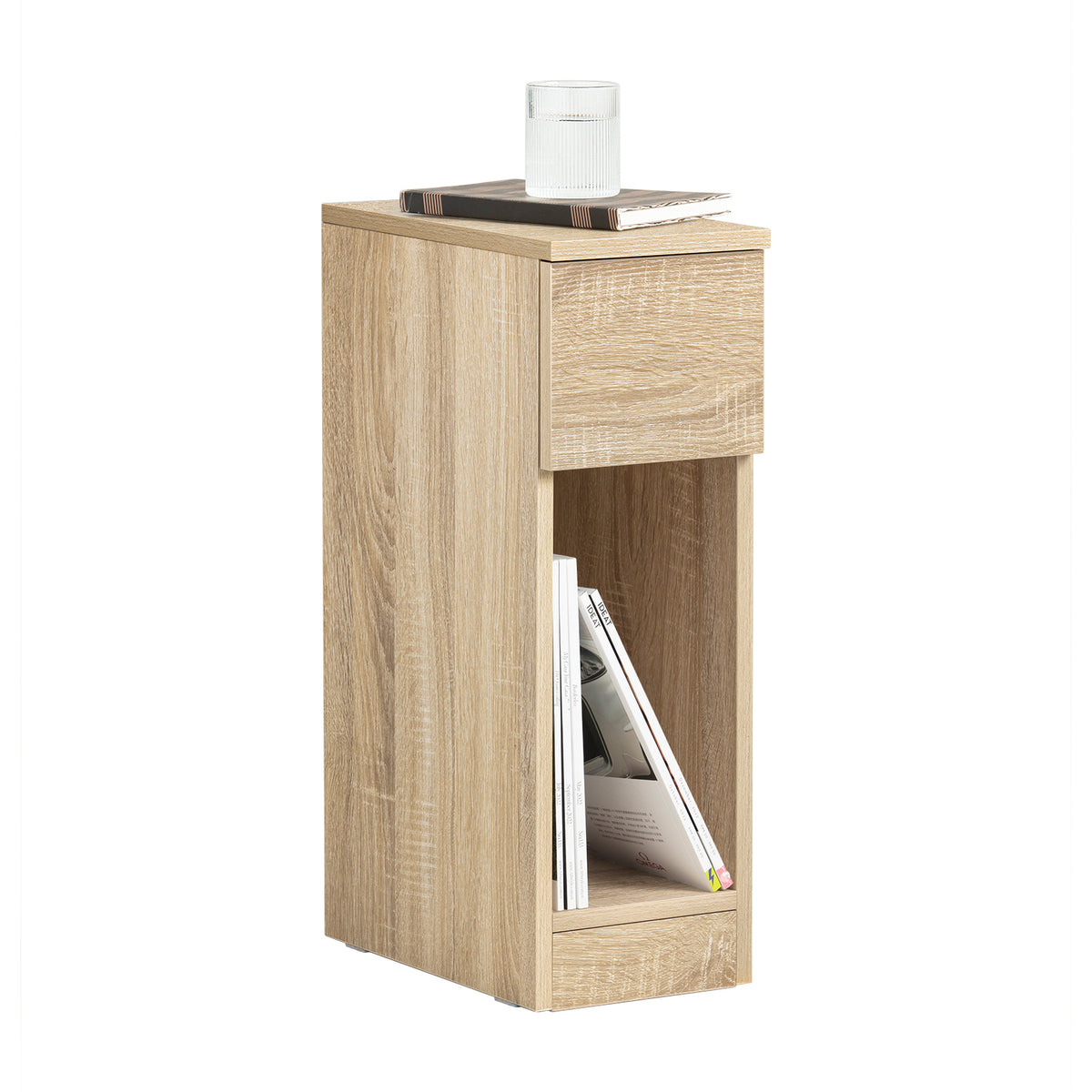 SoBuy FBT111-N, Slim Bedside Table Bedside Cabinet Narrow Side Table Nightstand with Drawer and Shelf for Bedroom Living Room Natural W20 x D35 x H60cm