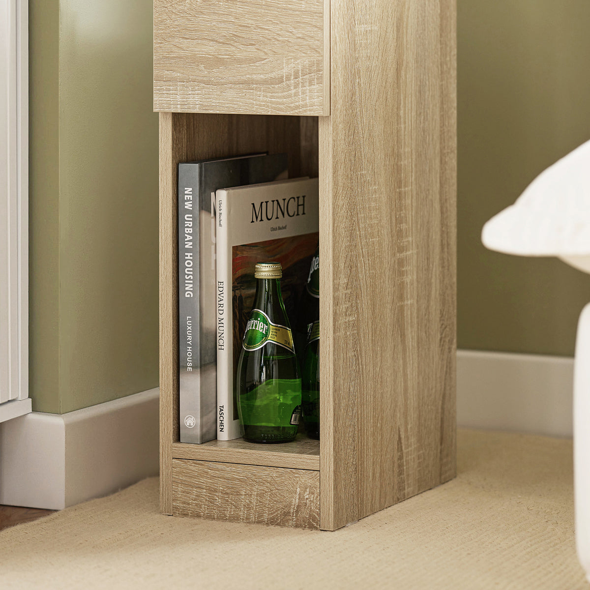 SoBuy FBT111-N, Slim Bedside Table Bedside Cabinet Narrow Side Table Nightstand with Drawer and Shelf for Bedroom Living Room Natural W20 x D35 x H60cm