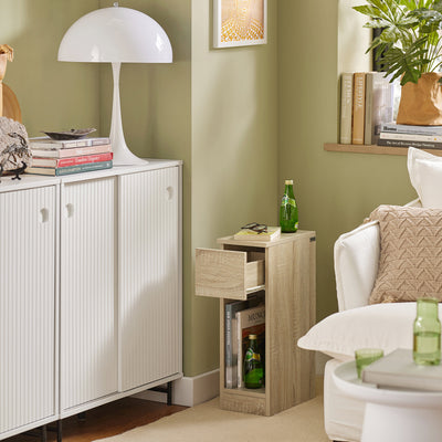 SoBuy FBT111-N, Slim Bedside Table Bedside Cabinet Narrow Side Table Nightstand with Drawer and Shelf for Bedroom Living Room Natural W20 x D35 x H60cm