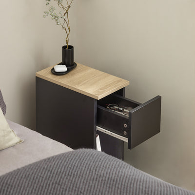 SoBuy FBT111-SCH drawer close-up detail – smooth sliding drawer black bedside table